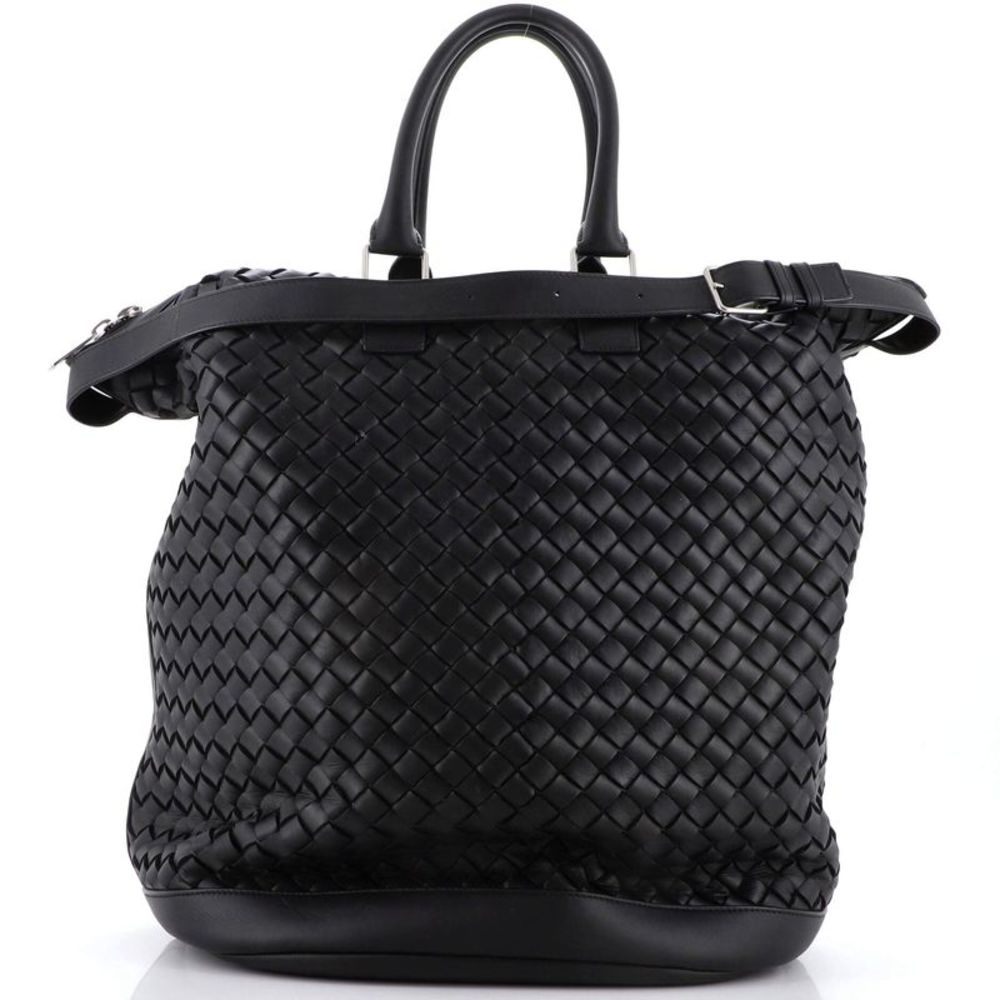 Bottega Veneta Convertible Zip Bucket Tote Intrecciato Leather Large Black
